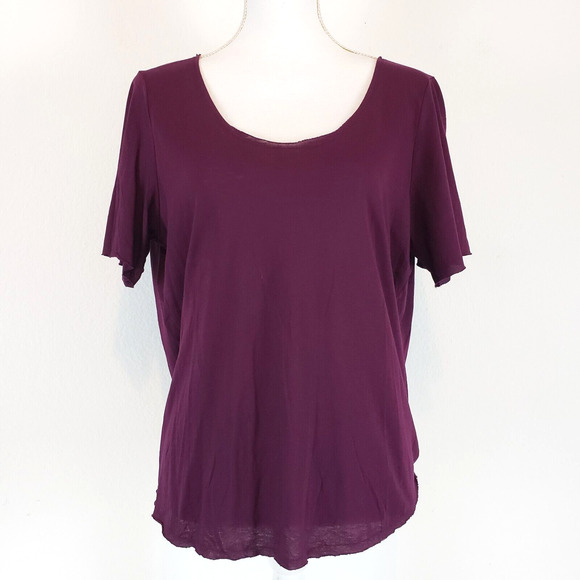 Double Zero Purple Short Sleeve SIZE S Blouse Open Back Top Semi Sheer Cute Top - Picture 1 of 9